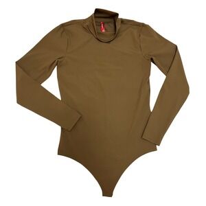 SPANX Long Sleeve Mock Neck Thong Bodysuit‎ Brown LARGE